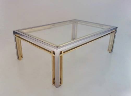 Romeo Rega table, chrome, brass & glass 1970`s ca, Italian